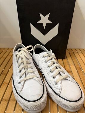 White Low-Top Lace-Up Sneakers